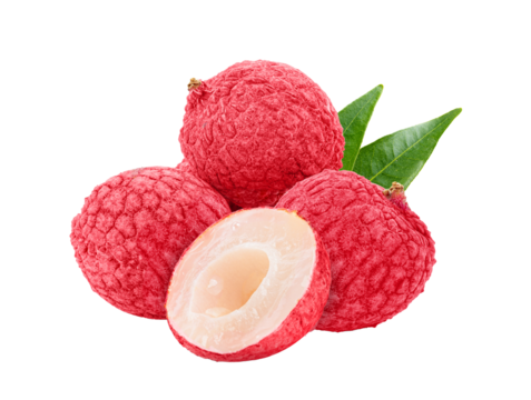 lychee tropical fruit with leaves on transparent png