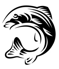 Black and white fish. Isolated fishing logo. Seafood. Fish emblem.