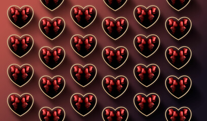 heart with roses pattern, red background