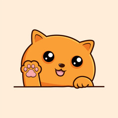 Orange Cat Cartoon - Cute Cat Waving Hand Pawns Vector