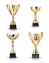 Set of different kind of golden trophies.