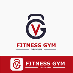 Modern Monogram Fitness Gym Sport Logo Idea Template with Kettlebell and Initial V Letter	