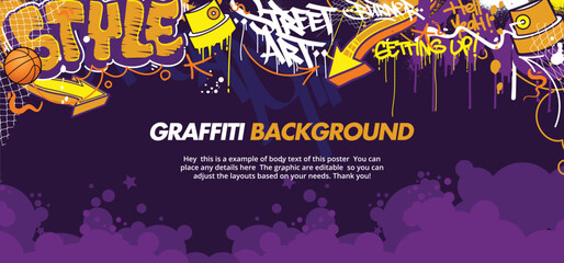 Colorful Graffiti Wall Art Background Street Art Hip-Hop Urban Vector Illustration Background. Seamless amazing graffiti art background