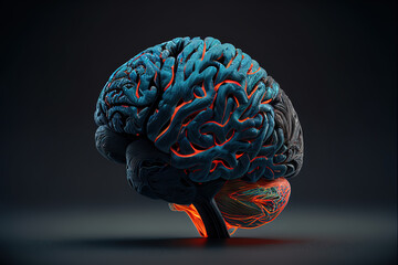 Anatomical illustration of the human brain on dark background. Generative ai