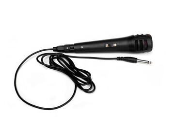 Microphone with cable isolated on white background.
