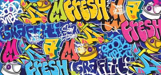 Colorful Graffiti Wall Art Background Street Art Hip-Hop Urban Vector Illustration Background. Seamless amazing graffiti art background - obrazy, fototapety, plakaty