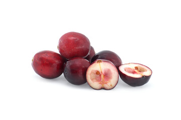Fresh cranberry berries over white background