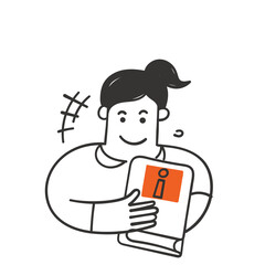 hand drawn doodle person holding manual book illustration vector