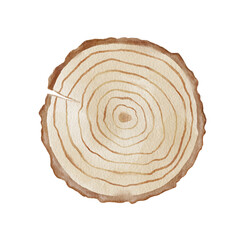 Wooden round panel with texture. Watercolor illustration isolated on white.