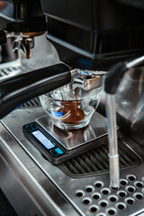 Barista making cappuccino, bartender preparing coffee drink
