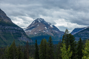 snow dusted peak in the mountains of glacier park