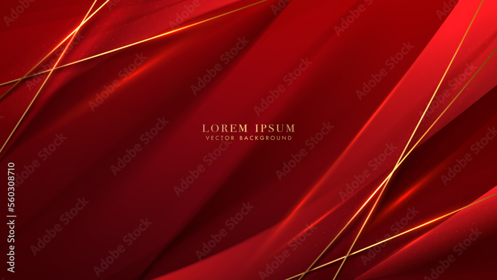 Wall mural luxury abstract red background with diagonal golden line and shiny dots effect element. elegant styl