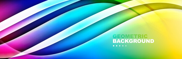Obraz premium Wavy lines, technology digital template with shadows and lights on gradient background. Trendy simple fluid color gradient abstract background with dynamic wave shadow lines effect