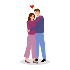 Romantic couple in love concept vector illustration. Man and woman sweet hugging in flat design on white background.