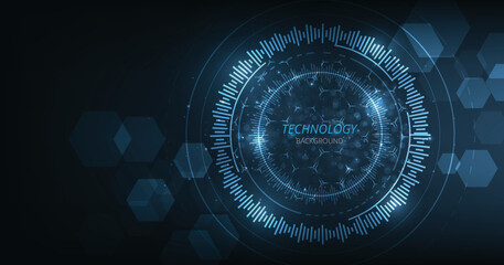 Background of hexagon geometric and circle dark blue pattern bright. healthcare medical and technology background.Graphic digital science concept design.