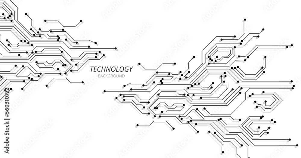 Poster Circuit board black technology on white background.Vector abstract technology illustration Circuit board on white background.High-tech circuit board connection system concept.	