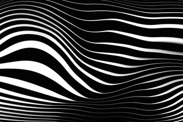 3d illustration of a stereo  black and white  stripes . Geometric stripes similar to waves. Abstract   glowing crossing lines pattern