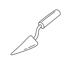 Trowel in doodle style. Outline kitchen spatula isolated on white. Hand drawn vector sketch