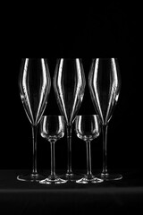 Champagne Wine glasses on black background. 