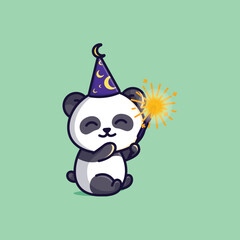 Cute cartoon panda with fireworks in new year free simple illustration