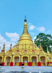 Naklejka premium Replica Of Shwedagon Pagoda royalty At Phutthasuwan Chedi temple, Ranong, Thailand.