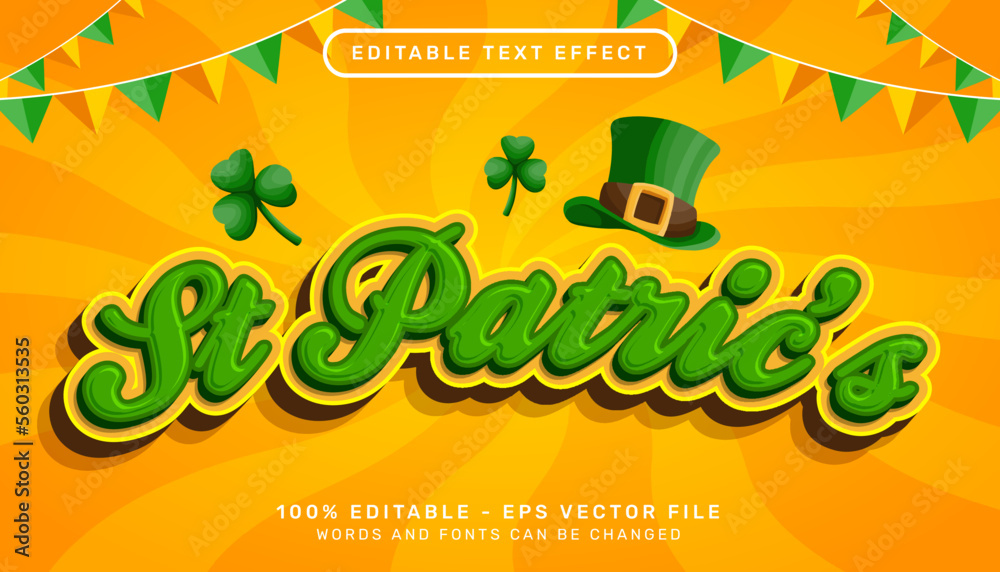 Poster st patrick's day 3d text effect and editable text effect whit st patrick's day element