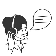hand drawn doodle woman Call center and online customer support illustration