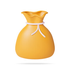 3D Cartoon Cloth Bag with Rope Isolated. Render Realistic Sack with Cloth Belt. Money Bag. Business and Finance, Financial Solution, Money Payments Concept. Vector Illustration