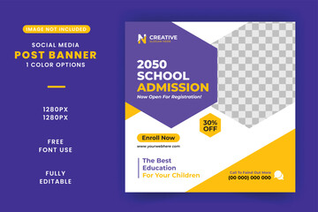 Education banner for kids' school admission. school university education social media post banner