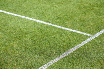 White lines on a grass tennis court - obrazy, fototapety, plakaty