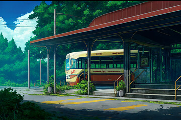 Obraz premium アニメ映画風の乗り物系背景のイラスト(AI generated image)