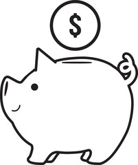 Piggy bank saving money black and white icon vector illustration.