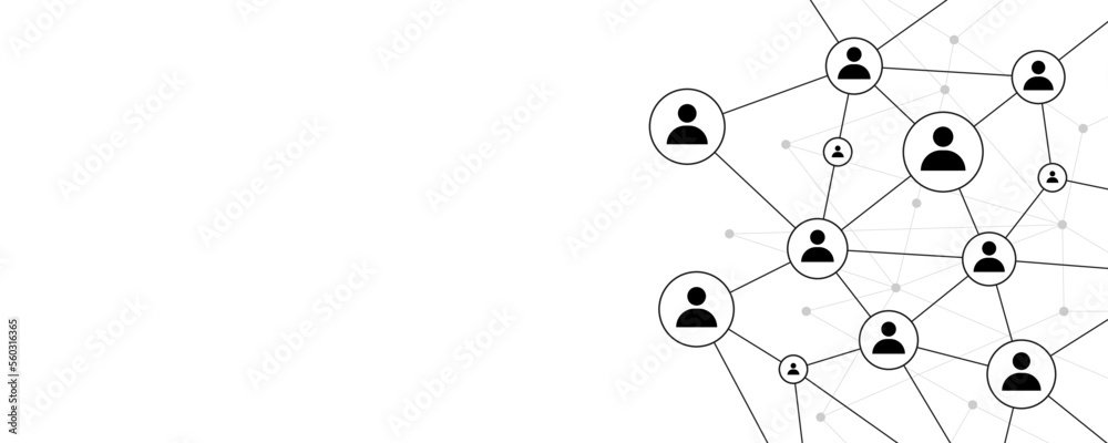 Fototapete Network technology user structure connect dots and lines background template. Team social linked global digital database graphic vector.