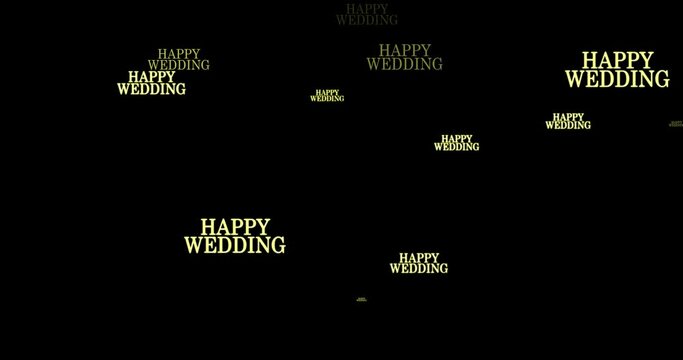 金色の文字(Happy Wedding)がたくさん流れてくるアニメーション素材(黒背景) 