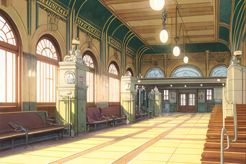 アニメ映画風の乗り物系背景のイラスト(AI generated image)