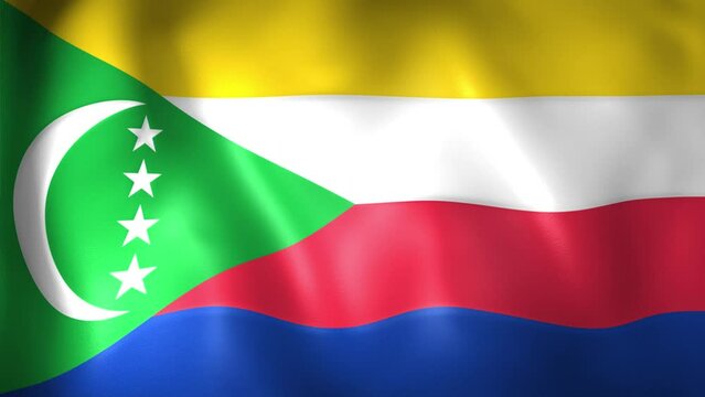 Animation of the Comorian flag. 4K. Comoros flag flying, Union of the Comoros flag render animation	