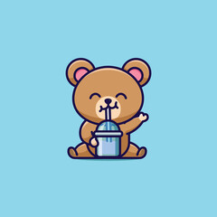 vector cartoon illustration cute bear drink a cup of ice icon animal nature