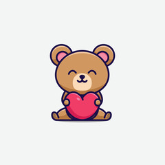 Vector vector cartoon illustration cute bear smiling holding a love balloon icon animal nature