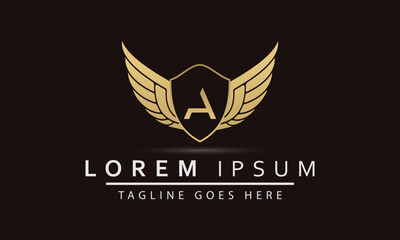 Illustration Modern Crown With Wings Sign A And Shield Luxury Logo Design Icon