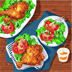 Fritiertes Huhn mit Salat