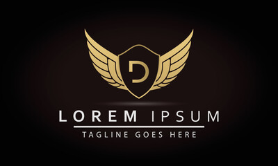 Illustration Modern Crown With Wings Sign D And Shield Luxury Logo Design Icon