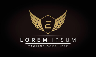 Illustration Modern Crown With Wings Sign E And Shield Luxury Logo Design Icon