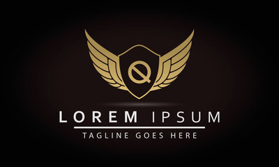 Illustration Modern Crown With Wings Sign Q And Shield Luxury Logo Design Icon