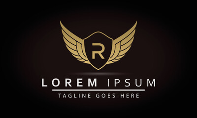 Illustration Modern Crown With Wings Sign R And Shield Luxury Logo Design Icon
