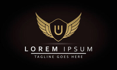 Illustration Modern Crown With Wings Sign U And Shield Luxury Logo Design Icon