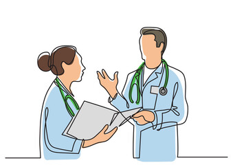 continuous line drawing doctors talking - PNG image with transparent background