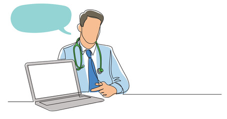 hospital doctor sitting pointing at laptop screen - PNG image with transparent background isolated