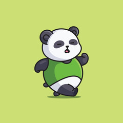 Cute cartoon fat panda jogging running sport vector illustrations icon