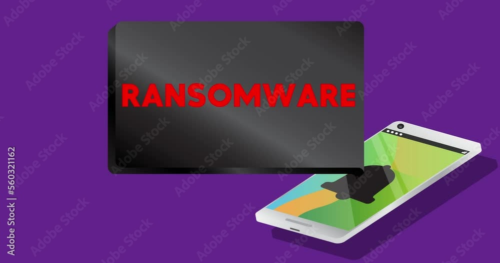 Poster ransomware text on notification bubble from portable information device screen. mobile app message, 