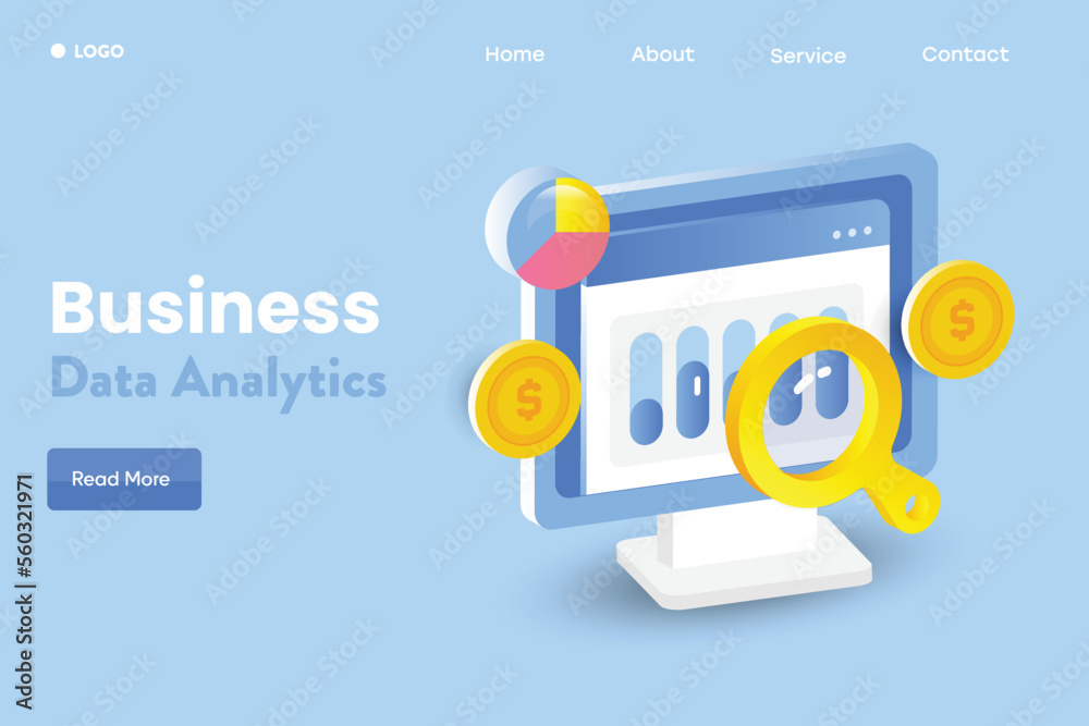 Poster 3d illustration concept of business analytics. dashboard displays data information finance statistic